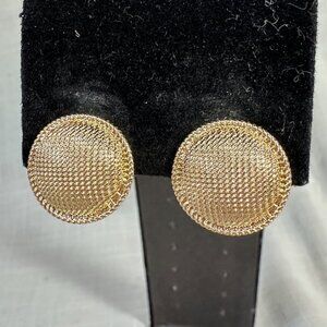Vintage Monet Gold Tone Button Style Texture Clip On Earrings